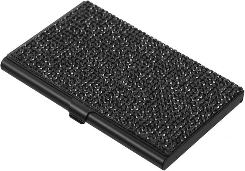 Silver Rhinestone Metal Business Card Holder Box Large Capacity Professional Desk Organizer - Image 1